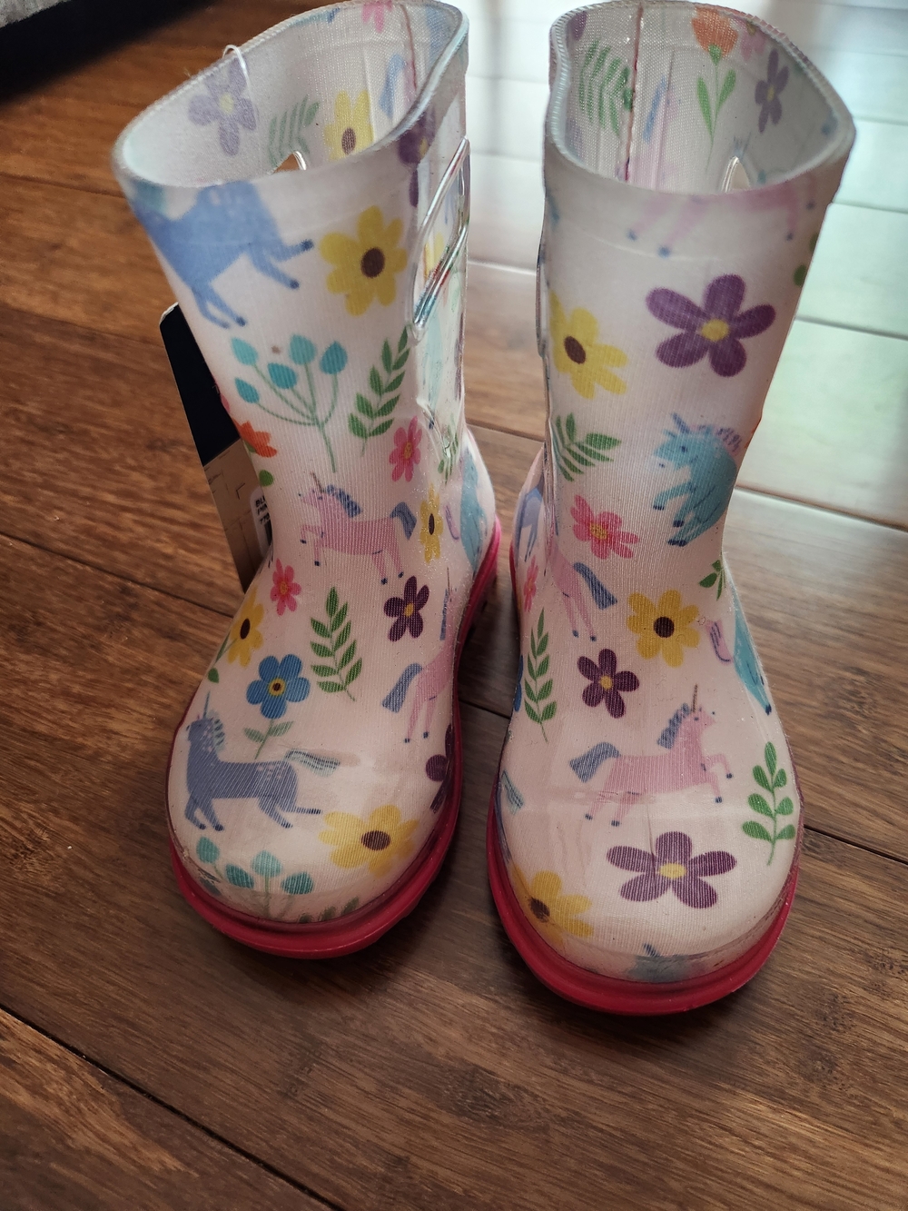 New Blue Mountain Girls Unicorn And Flowers Colorful Rain Boots Kids, Size 5